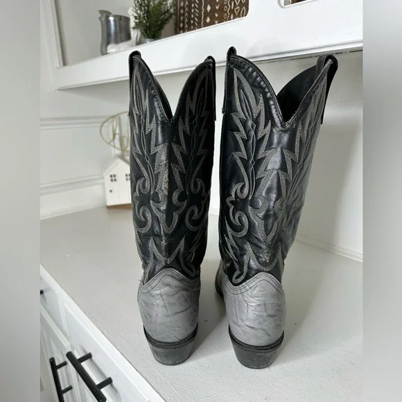 Vintage Acme Black & Gray Western Cowboy Boots Embroidery Men 10.5D Made in USA - Picture 5 of 8
